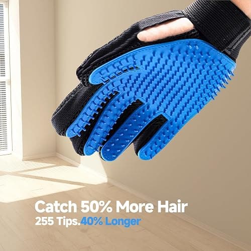 NVNAN Pet Hair Removal Glove for Dogs & Cats, 2-in-1 Deshedding Brush & Massage Mitt - Grooming Gloves for Shedding Control, Bathing and Washing, Safe for Short/Long Hair Pets 2-Pack (Blue) thumbnail 2