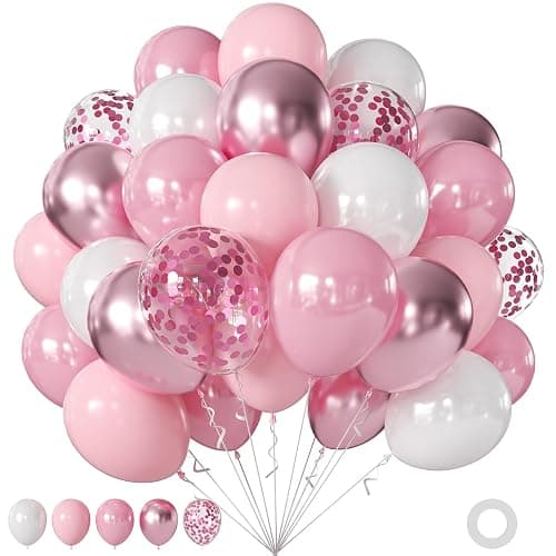 JOYFLOAT Pink Balloons for Wedding Bridal Shower Baby Shower Decorations | 60Pcs 12Inch Pink and White Balloons Include Macaron Pastel Metallic Pink White Confetti Balloons, Birthday Party Decorations - Image 1