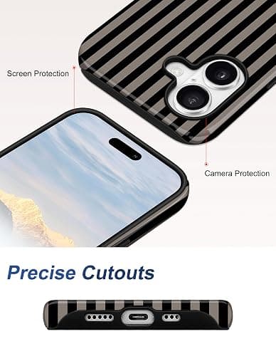 Aitipy Magnetic Striped Phone Case for iPhone 16 Plus, Black Gray | Compatible with MagSafe, Cute Stripes Aesthetic Pattern Design, TPU and PC Protective Phone Cover for Women Men Girls Boys thumbnail 5