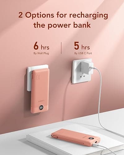 VEGER Portable Charger with Built-in AC Plug and Cables, All in One 10000mAh Ultra Slim Power Bank Travel Essentials, Fast Charging Battery Pack Compatible with iPhone, Samsung, More(Dark Pink) thumbnail 4