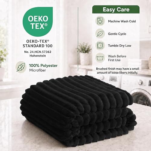 HIMEET Black Twin Blanket for Bed, 300GSM Ribbed Fleece, 60 x 80 Inches | Ultra Soft Flannel, All-Season Lightweight Warmth, Bed Layering Pick & Dorm Essential, Gift for Men & Women, Machine Washable thumbnail 6