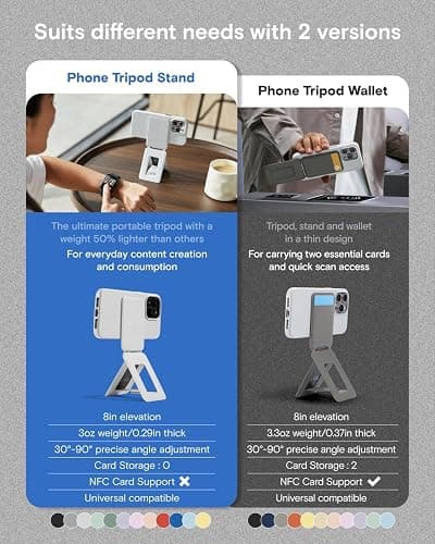 MOFT Phone Tripod Stand Selfie Stick for iPhone, Multi-Angles iPhone Stand, Lightweight & Portable Phone Holder, Strong Magnets, MOVAS Vegan Leather, Travel Essentials, Jet Black (Without Card Slot) thumbnail 2