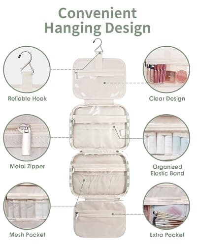 Narwey Travel Toiletry Bag for Women Large Hanging Makeup Bag Organizer Toiletries Bag for Full Size Essentials Accessories Cosmetics (Mint Green Checkerboard (Large)) thumbnail 7