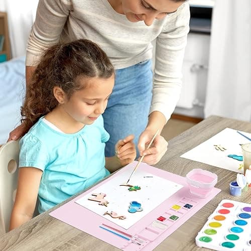 Silicone Painting Mat, Art Mat with Cup, Craft Paint Brush Cleaner Tool, Artist for Kids Gift Clay DIY Creations, Gift Packaged (Pink) thumbnail 7