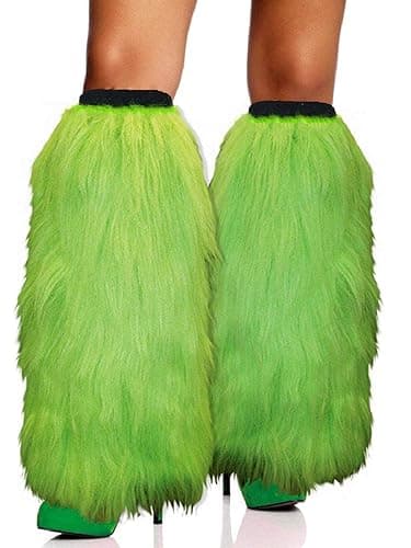 FHQHTH Fuzzy Faux Fur Leg Warmers Fur Heels Long Boots Cuff Cover has Elasticity One Pair Dionysia Boot cover Carnival 18" - Green