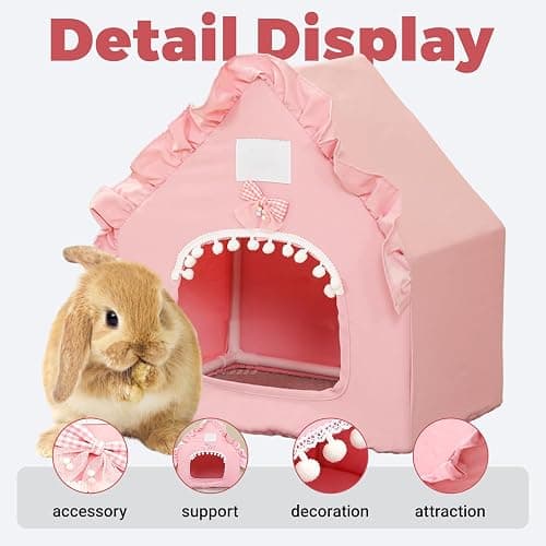 DINTSTYLE Bunny Tent Guinea Pig House, Machine Washable Guinea Pig Hide Tent Houses & Habitats, Small Animal Bed Hideout Sleeping Bed for Chinchilla Hamster Rat with Cushion（Pink） thumbnail 4