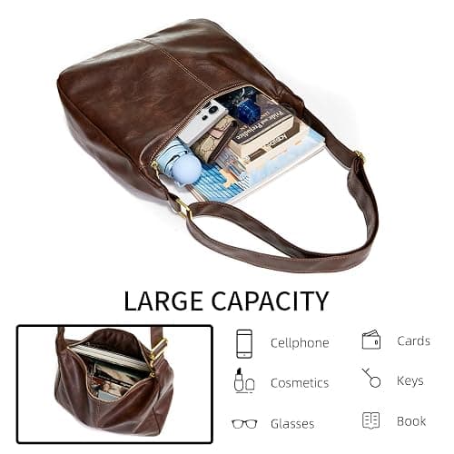 celestina Hobo Bags for Women, Ultra Soft Foldable Vegan Leather Shoulder Handbag, Stylish Slouchy Tote Purses thumbnail 3