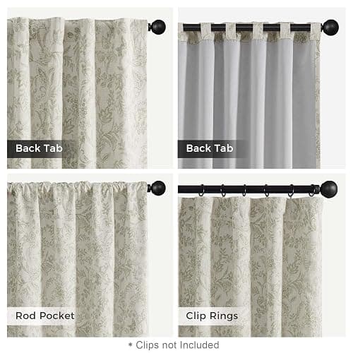 Lazzzy Linen Farmhouse Lined Curtains Green Floral 84 Inch Length Back Tab Drapes for Living Room Bedroom Flower Patterned Country Vintage 2 Panels Set Rod Pocket Green on Beige thumbnail 6