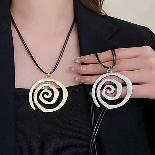 POYAMUSE Chunky Spiral Swirl Necklace - Aesthetic Grunge Jewelry for Trendy Looks, Boho Choker Necklace - Bohemia Jewelry for Women - B-Silver thumbnail 6