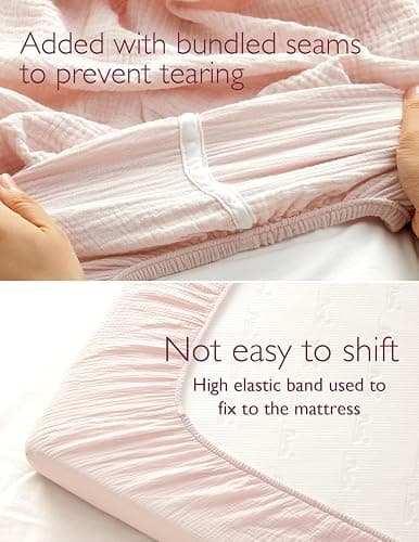 Momcozy Crib Sheets 52"x28", 2 Pack Muslin Crib Sheets for Baby Nursery | Soft Breathable Cotton Crib Sheets Girl Boys, 360° Mattress Wrapping No Slip Baby Neutral Toddler Bed Sheet, Beige Blush thumbnail 5