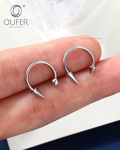 OUFER Snake Bites Lip Piercing Jewelry 16G Lip Rings, 6PCS 8/10/12MM Horseshoe Long Short Spike/Ball Labret Rings, 316L Surgical Steel Septum Helix Conch Piercing Jewelry thumbnail 7