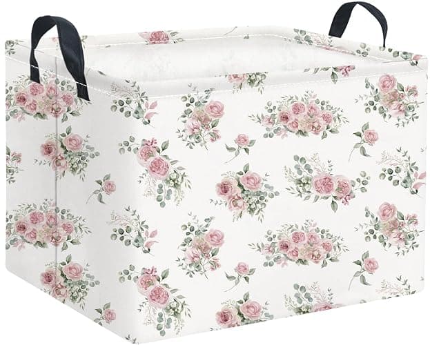 LATOGHIVE Rectangular Storage Basket Waterproof Storage Bin for Bedroom Collapsible Bin Books Box Basket Room Decor(Rose) - Image 1