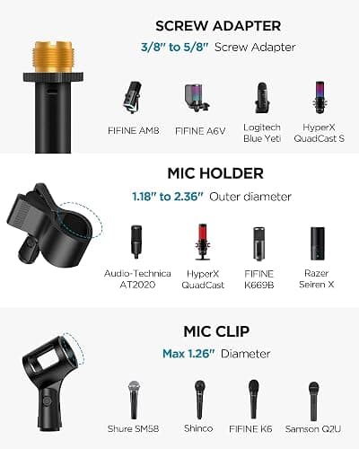 InnoGear Mic Stand, Max Height 82.28" Microphone Stand Floor Detachable Boom Mic Arm Stands with Weighted Base for Blue Yeti HyperX QuadCast Shure SM58 Samson Q2U Fifine K669B Singing Stage thumbnail 6