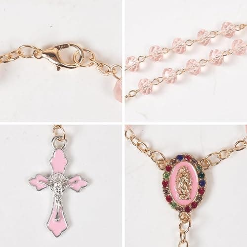 Car Rosary for Rearview Mirror Hanging - Pink Catholic Religious Devout Gift with Virgin Mary Charm and Crucifix, Ideal for Men & Women thumbnail 4