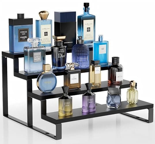 Wood Cologne Organizer for Men,12 Inch 4 Tier Cologne Stand Waterproof Perfume Organizer for Dresser with Anti-Slip Washers,Wooden Display Risers Stand for Party,Makeup,Figures,Cupcake,Perfume,Dessert - Image 1