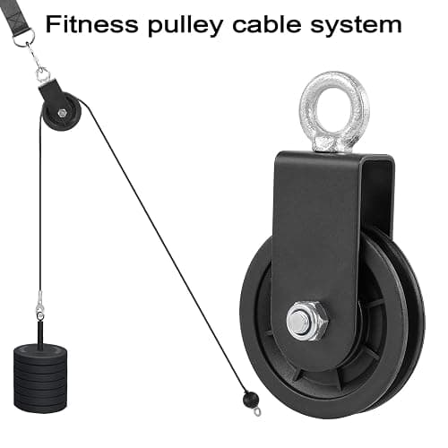 3.54 in Cable Pulley 360 Rotation Traction Wheel with Carabiner and Strap,Silence Smooth Detachable for DIY Gym Pulley System,DIY Gym Attachment Lifting Blocks,Ladder Lift,Hoists,Clothesline thumbnail 4