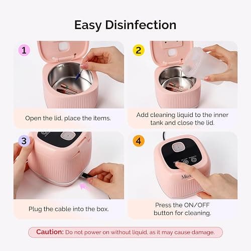 MelodySusie 2 in 1 Nail Tool Cleaning Machine, 3 Timers Mode for Nail Drill Bits, Nail Art Brush, Nail Clipper, Jewelry Cleaning, Salon & Home Use, Pink,DL-160 thumbnail 8