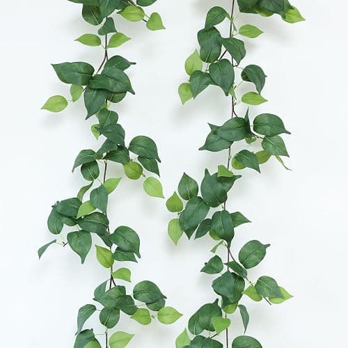Mizii 2 Strands Artificial Scindaps Vines Garland 73" Fake Vine with Silk Green Leaves Faux Evergreen Hanging Plants Greenery Decoration for Party Wedding Bedroom Home Wall Room Decor (Scindapsus) - Image 1