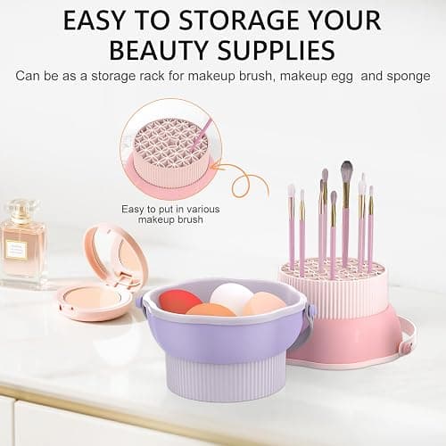 senbowe 3 in 1 Makeup Brush Cleaner Mat, Silicone Makeup Brush Cleaner Bowl Cosmetic Brushes Cleaning Pad Tool Organizer for Storage and Air Drying, Make Up Brush Washing Tool for Sponge thumbnail 7