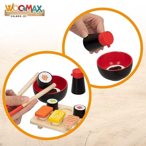 WOOMAX Sushi Cibo in legno, Giocattoli alimentari, vassoio per pasti per bambini, 14 pezzi, +2 anni, 49336 thumbnail 4