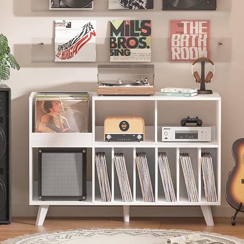 LELELINKY Large Record Player Stand, 48''Turntable Stand with Storage, Vinyl Record Holder with Display Area, Record Player Table Holds Up to 450 Albums, Record Stand for Music Room Living Room thumbnail 8