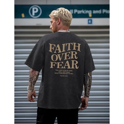 Weetiotio Christian Faith Over Fear Shirt for Men Jesus Religious Shirts Oversized Graphic Tees Acid Wash God T-Shirt thumbnail 5