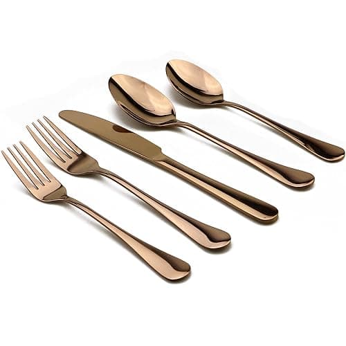 JANKNG 30-Piece 18/0 Stainless Steel Classical Flatware Set, Mirror Polishing Rose Gold, Service for 6 - Rose Gold