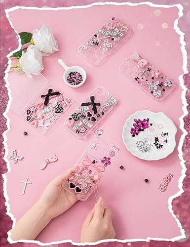 RQAYE Junk case charms,Junk Phone Case Charms Kit,Pink Charms for Customizing Diy Cases,With Cute Bow,Flatback Pearls thumbnail 5