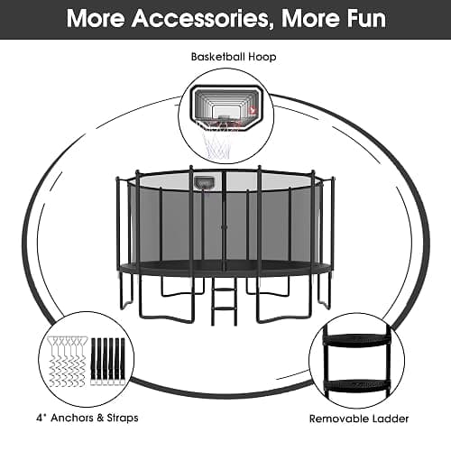 YORIN Tranpoline Outdoor 16FT 15FT 14FT 12FT 10FT 10FT with Basketball Hoop & Net, 1500 LBS, ASTM Approved, Easy Install, Backyard Heavy Duty Large Tranpolines for Kids and Adults thumbnail 6