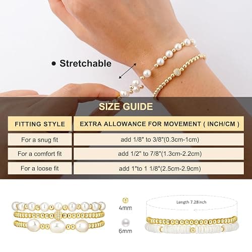 jollone Gold Bracelets for Women Gold Bracelet Stack Pearl Beaded Bracelets for Women 14K Gold Plated Stretch Bead Ball Bracelet Sets Jewelry for Mother's Day Birthday Gifts thumbnail 5