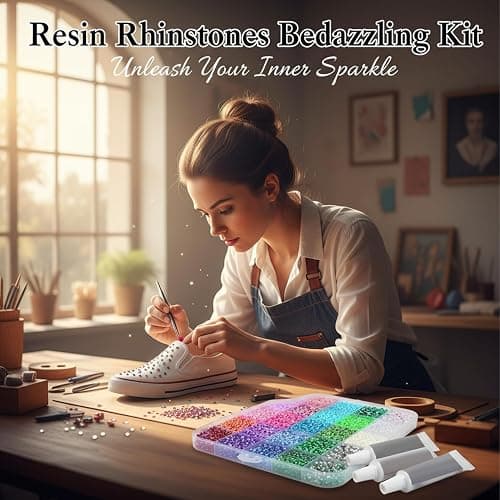 Bedazzled Gems, 32000Pcs Resin Rhinestones Bedazzling Kit with 3Pcs 10ml Glue, 0.3cm Colorful Rhinestones Bedazzler Kit for Craft Clothes Mugs Shoes Fabric Nail Art 40 Colors thumbnail 2