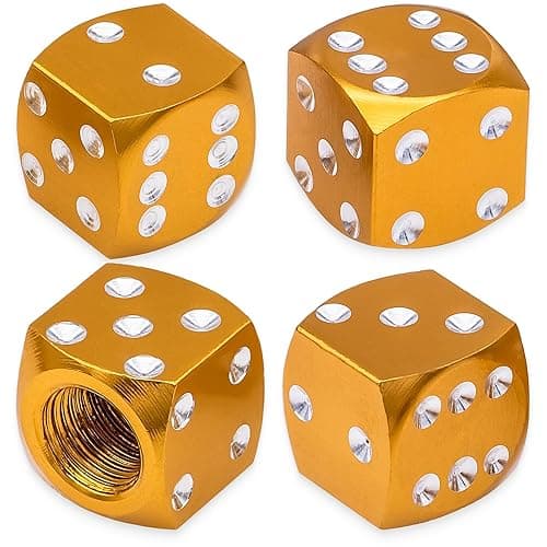 MEAJOO 4PCS Dice Style Tire Valve Stem Caps, with O Rubber Ring, Universal Aluminium Alloy Dustproof Tire Valve Stem Covers for Cars, SUV, Trucks, Bikes, Motorcycles, Bicycles (Gold) - 4 pcs - Dice-Gold