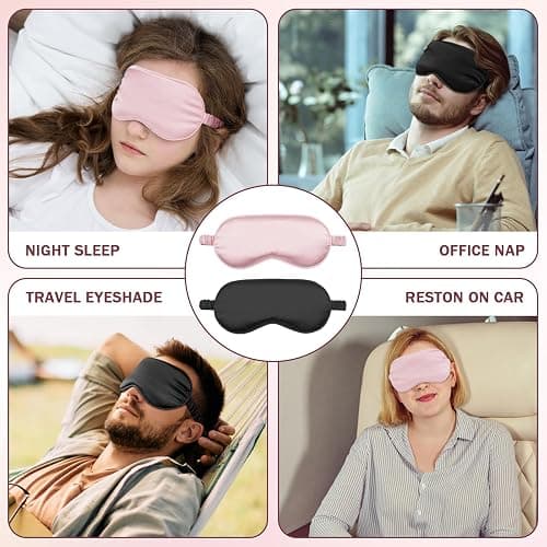 Amrules Sleep Mask Set of 2, Adjustable Silk Eye Mask for Sleeping, Soft Sleeping Eye Shade Cover for Women, Good for Blocking Light, Reducing Puffiness, Enhancing Sleep Quality (Blush Pink & Black) thumbnail 5