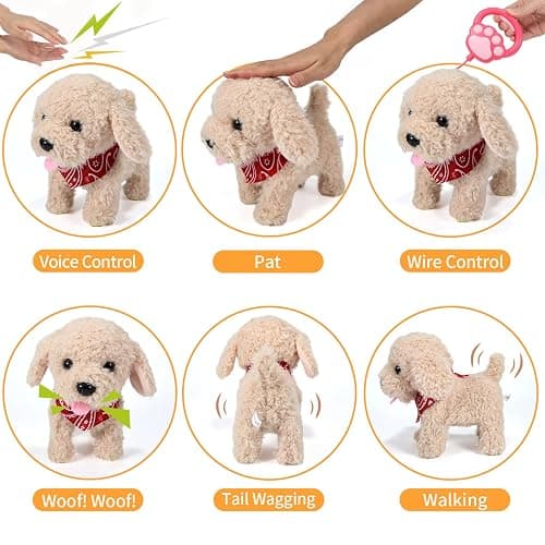 GOBRILLFUN Interactive Walking Plush Puppy Toy Dog, Remote Control Electronic Robot Dog Realistic Wagging Tail, Rich Grooming Set, Gift Toy for Girls & Boys, Kids Age 3, 4, 5, 6 (Accessories Updated) thumbnail 3