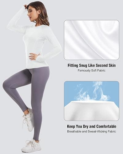 4 Pack Women's Long Sleeve Compression Shirts, Dry Fit Workout Athletic Sun Protection Cooling Tops for Yoga Running Gym thumbnail 3