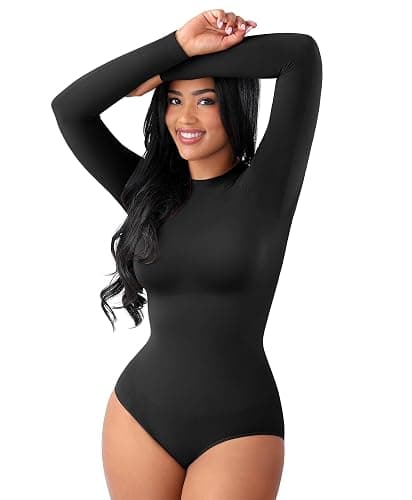 FeelinGirl Shapewear Bodysuit Compression Body Suits Women's Bodysuits High Neck Long Sleeve Plus Size Body Suit Body Shaper - Image 1