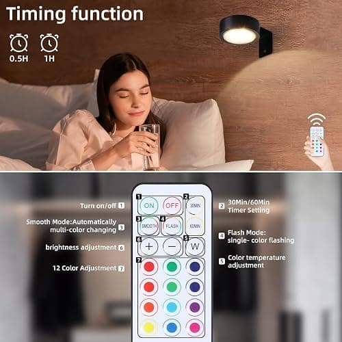 4 Pack Wireless Picture Lights for Wall,Rechargeable Picture Light Battery Operated with Remote,Dimmable Painting Light for Art Display,RGB Battery Wall Lights for Dartboard Photo Frame Gallery.Black thumbnail 7