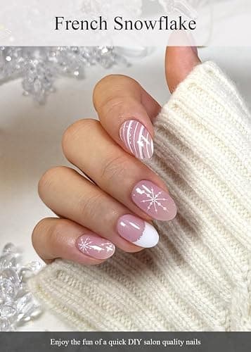 AutyaMee Semi Cured Gel Nail Strips (French Snowflake), Christmas, 20 Pcs Gel Nail Wraps, Stickers, Salon Quality, Long Lasting, Works with Any UV Lamps thumbnail 5