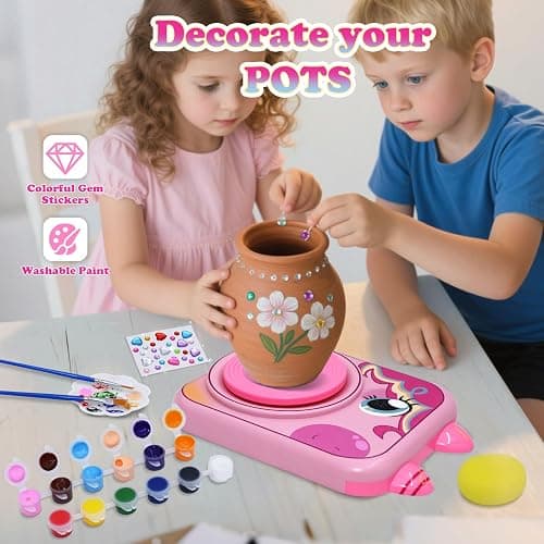 Pottery Wheel for Kids, Girls Arts and Crafts Toys for Kids Ages 8-12,Pottery Craft Kit with 3 Pack Air-Dry Clay, Art Supplies for Kids Toys Girls Birthday Gift for 6 7 8 9 10 11 12+ (Pink) thumbnail 5