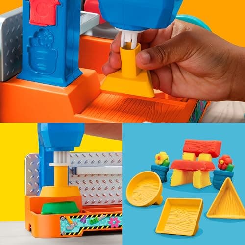 Play-Doh Werkbank Spielset, 5 x 56 g Dosen Modelliermasse in bunten Farben, mit Kreissäge-Spielzeug, Werkzeug und Stempel, kreatives für Kinder ab 3 Jahren - Werkzeugbank thumbnail 5