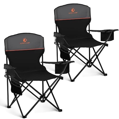ALPHA CAMP Camping Chair 2 Pack Portable Chair with 3-Can Cooler Folding Chair with Side Pocket and Cup Holder, Collapsible for Camping, Tailgates, Beach, Fishing and Sports,2PC - Image 1