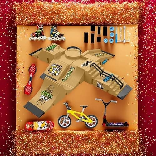 Fingerboard Skate Park Kit,Skateboard Finger Toys with 13 Pieces of Skateboards, Ramps, Skates, Scooters, Bikes and Caster Boards, funny Mini Finger Board Skate Training parts (RED) thumbnail 6
