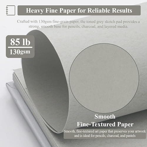 SuFly Toned Gray Sketchbook 8.5" x 11" - 60 Sheets Spiral Bound Artist Drawing Pad, 85lb/130gsm Toned Gray Paper for Graphite, Charcoal, Colored Pencils and Gel Pens. thumbnail 3