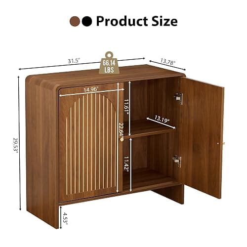 RUSTYER Sideboard Buffet Cabinet with Storage, Wood Arched Storage Cabinet with 2 Doors and Adjustable Shelf, Small Curved Entryway Accent Cabinet for Living Room Hallway Kitchen Dining Room, Walnut thumbnail 2