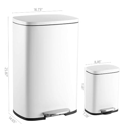 happimess HPM1006C Connor Rectangular Trash Can with Soft-Close Lid and Free Mini Trash Can, Modern Fingerprint Proof for Home, Kitchen, Office, Large:12.98 Gallon Small:1.3 Gallon, White thumbnail 3