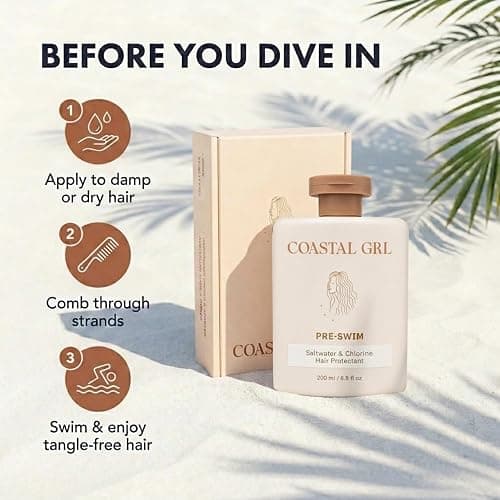 Coastal Grl PRE-SWIM Saltwater & Chlorine Hair Protectant, Leave In Conditioner for Swimming, Pool & Beach for Dry Frizzy, Color Treated Hair & Extensions, Tropical Coconut Pineapple Scent, 6.8 fl oz thumbnail 4