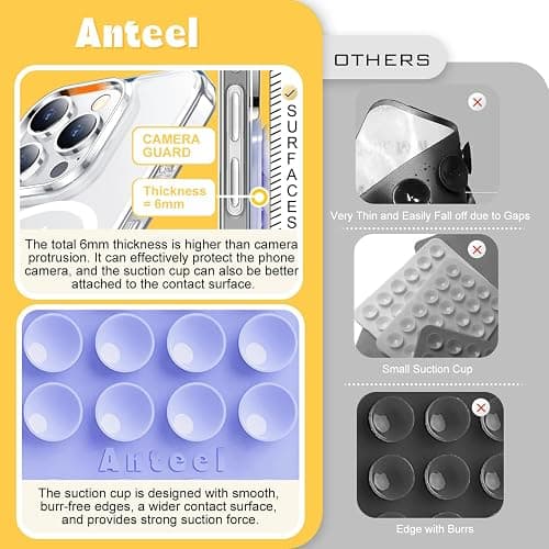 Anteel 2 Pack Silicone Suction Phone Case Adhesive Mount, Upgraded Thickened and Enhanced Suction Power Sticky Phone Grip, Hands-Free Sticky Phone Holder, 2.28"x3.46" (LPK&TP) thumbnail 7