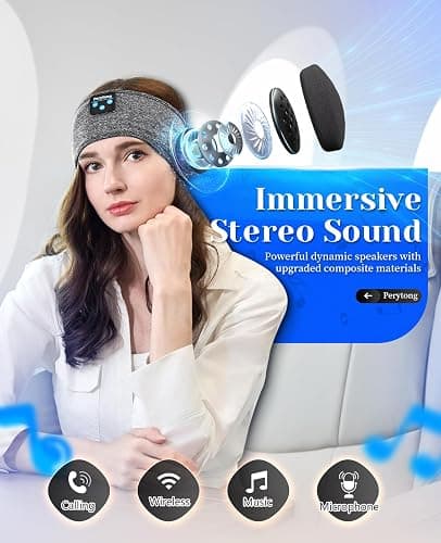Perytong Sleeping Headphones Bluetooth Headband, Soft Long Time Play Sleeping Headsets with Built in Speakers Perfect for Workout,Running,Yoga,Travel, Darkgray thumbnail 4