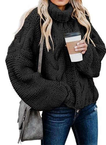 Dokotoo Womens 2025 Winter Fall Solid Turtleneck High Neck Balloon Long Sleeve Sweaters Pullover Outerwear - Image 1