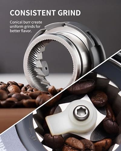 SHARDOR Conical Burr Espresso Coffee Grinder Electric with Precision Timer 2.0, Touchscreen Adjustable Burr Mill with 51 Precise Settings for Home Use, Anti-static, Stainless Steel thumbnail 4